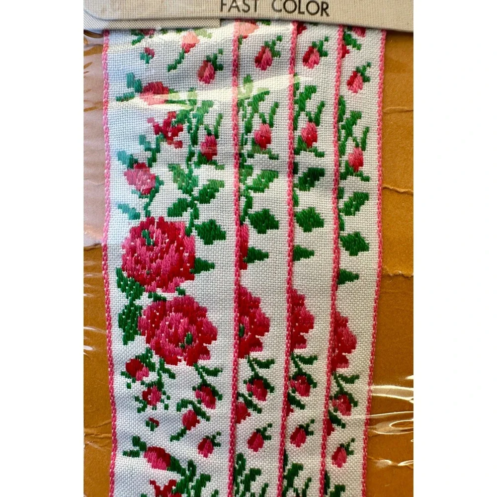 Vintage 1960s Wrights Perma-Trim Embroidered Floral Boho Fabric Trim 2 Yards